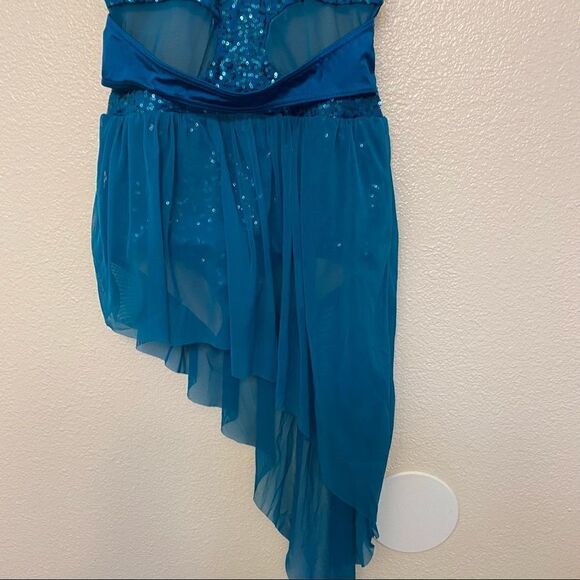 Weissman Dance costume aqua blue teal BRIDGES-STRIPPED 11064 asymmetrical LC - Picture 5 of 12